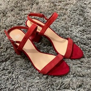 BP. Red Suede Strappy Heels